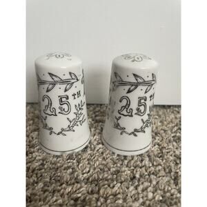 Vintage Lefton 25th Anniversary Ceramic Platinum Salt and Pepper Shaker Set